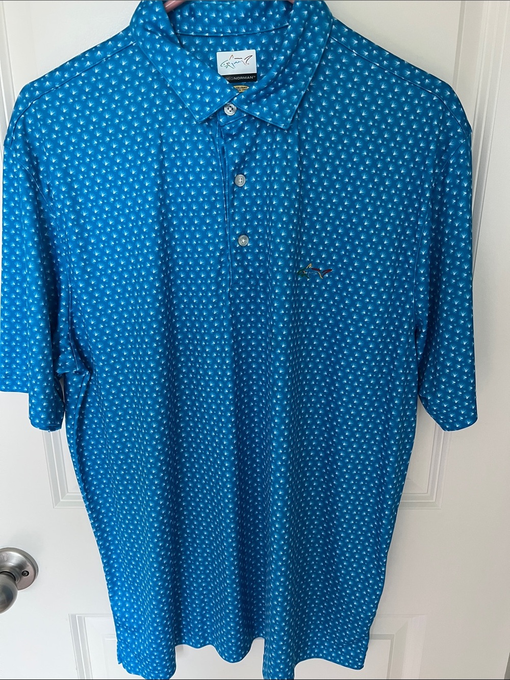 Greg Norman Collection Teal Blue Micro Dot Polo